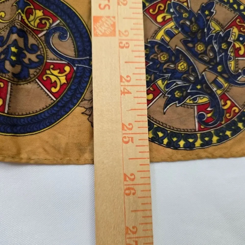 Paoli Silk Blend Medallion Scarf 24x26 Harvest Gold Vintage Equestrian Baroque